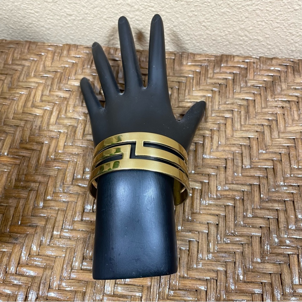 Rustic Cuff Gold Metal Cutout Geometric Open Back Slip-on Fashion Bracelet